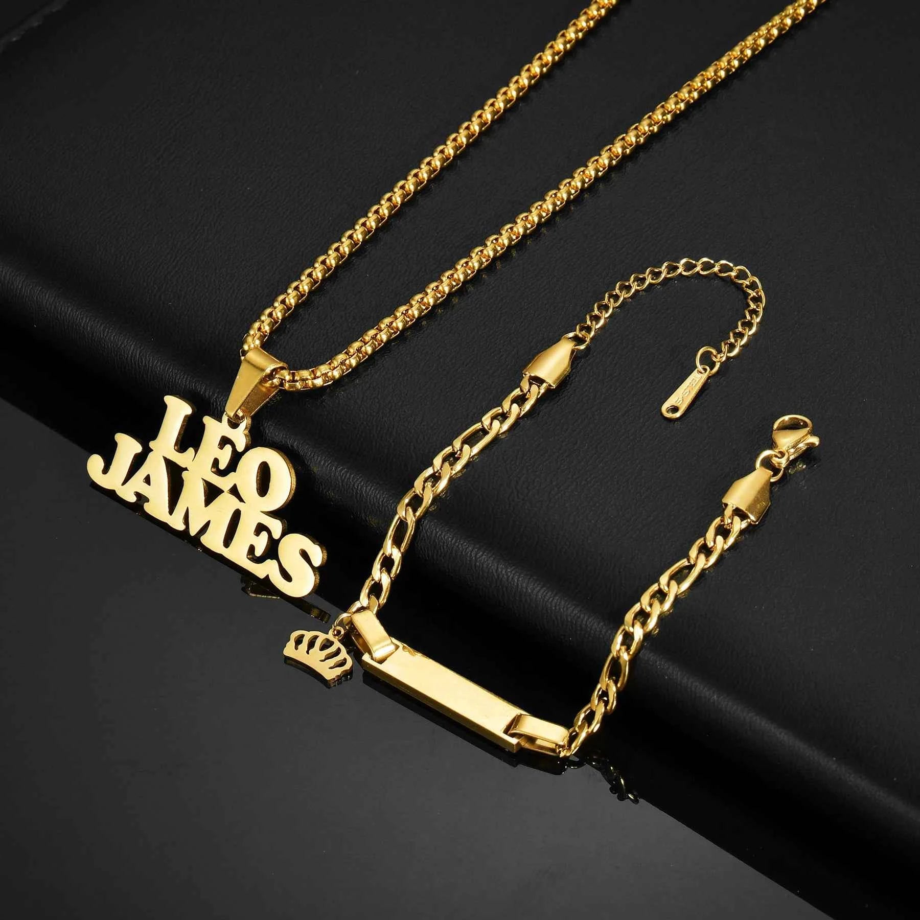 Chrildren's Name Bracelets 30cm Necklace Stainless Steel Jewelry Sets for Kids Baby Personalized Christmas Gift