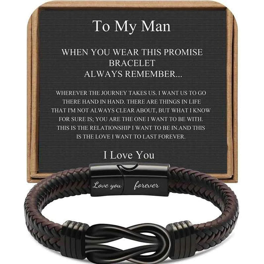 Knot Bracelet Gifts for Men Brown Braided Leather Stainless Steel
