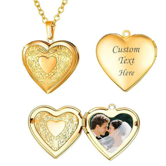 Personalized Customizable Photo Locket Necklace For Women Laser Engraved Love Heart Pendant Gift for Couples/Family