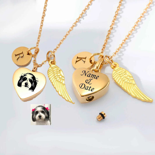 Personalized Stainless Steel Heart Ashes Urn Pendant Necklace Initial Letter Charm Engrave Pet Photo Memorial Jewelry Gift