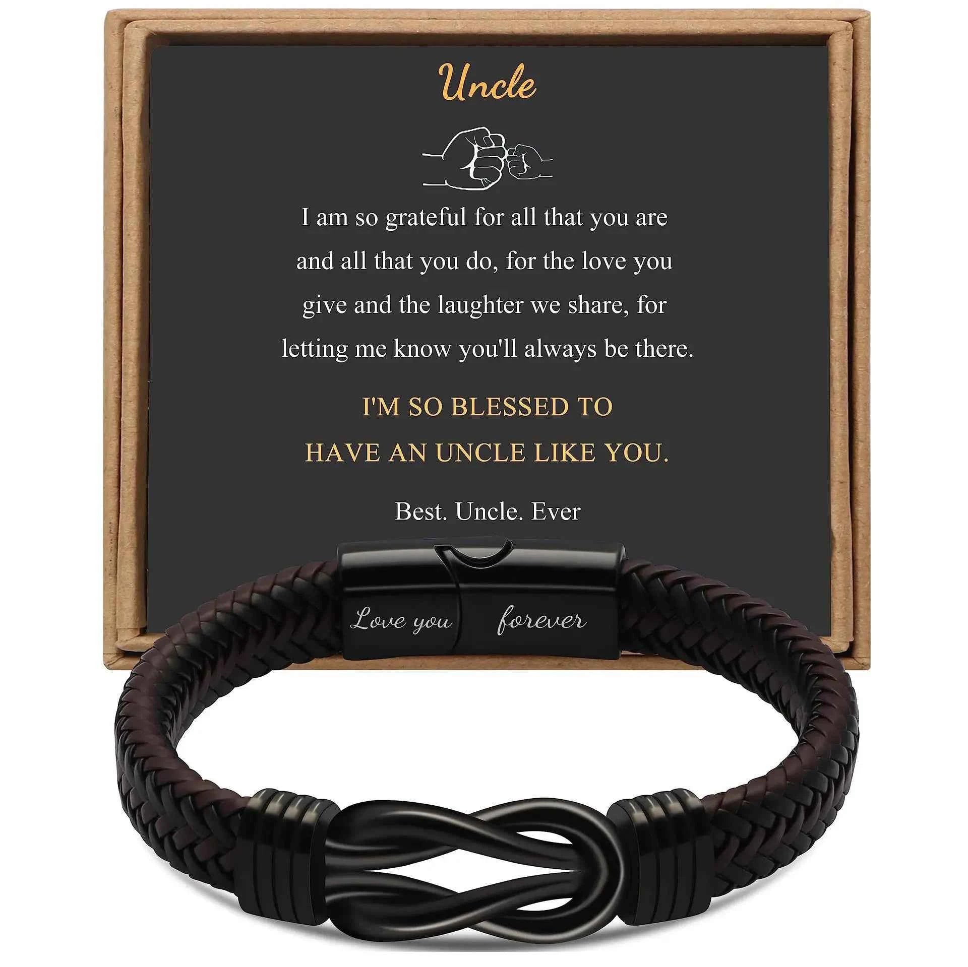 Knot Bracelet Gifts for Men Brown Braided Leather Stainless Steel