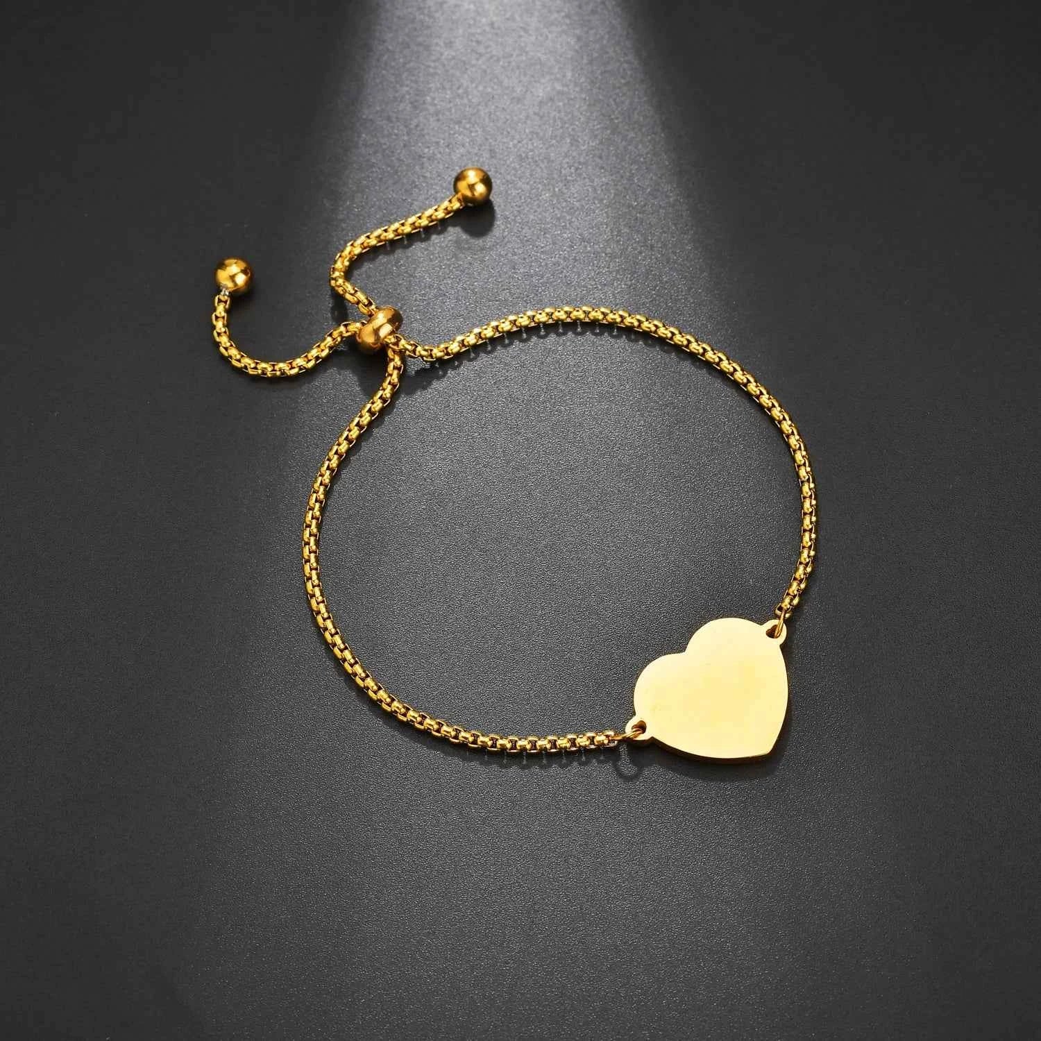 Personalized Engraved Heart Bracelet Custom Name Date Photo Logo For Women Men