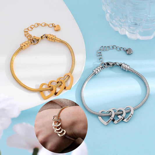 Personalized Stainless Steel Heart Charm Bracelets for Women Custom Engraved Family Name Adjustable