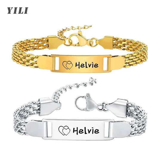 Little Boy/Girl Custom Engraved Name/Date Baby ID Bracelets Gold Plated Stainless Steel Gifts