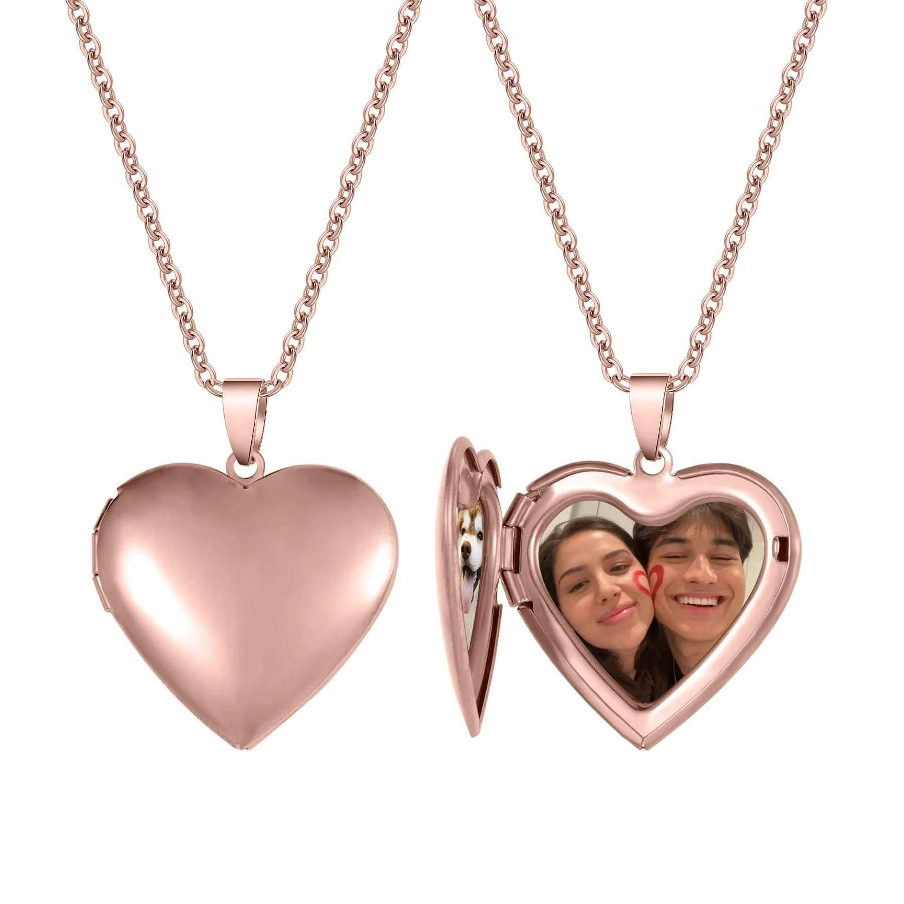 Personalized Photo Engraved Date Name with Heart Locket Charm Necklace