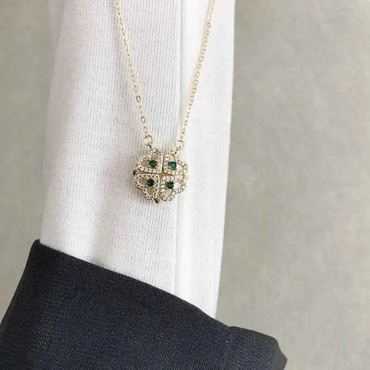 Gold Four-leaf Clover Heart Zircon Personalized Necklace