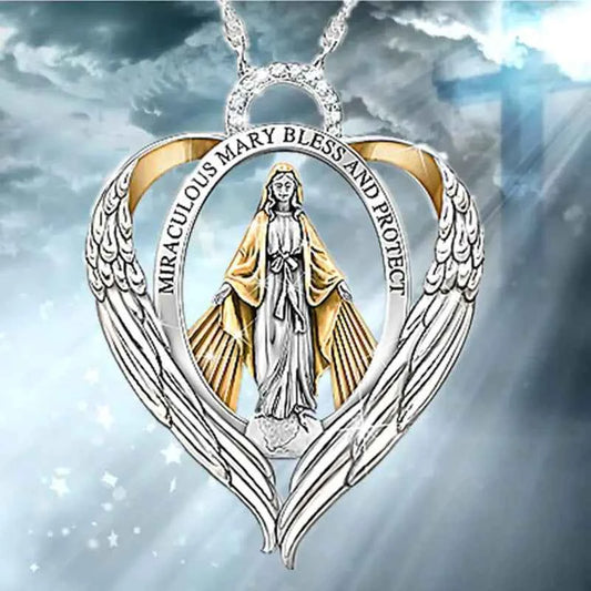 Heart Engraved Pendant Necklace, Virgin Mary Design