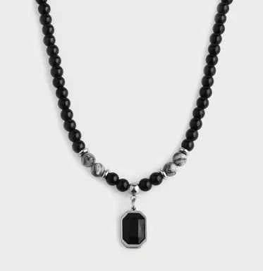Men's Titanium Steel Black Letter Heart Engraved Necklace