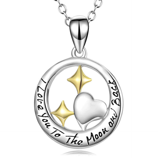 Heart Necklace with Engraved Circle Pendant, 925 Silver