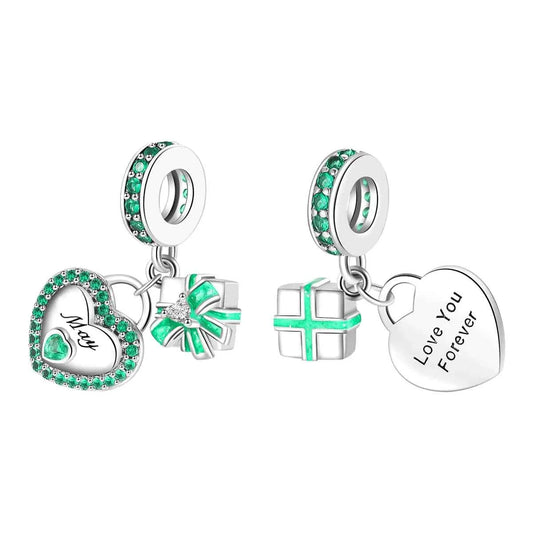 GOUWO May Birthstone Charms for Bracelet 925 Sterling Silver Heart Gift Box