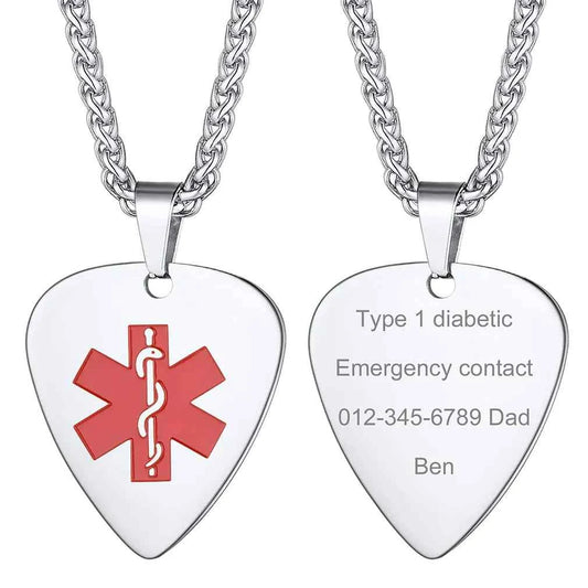 Supcare Medical Alert Necklace for Men Engraved Necklace Mens Jewelry Stainless Steel Emergency