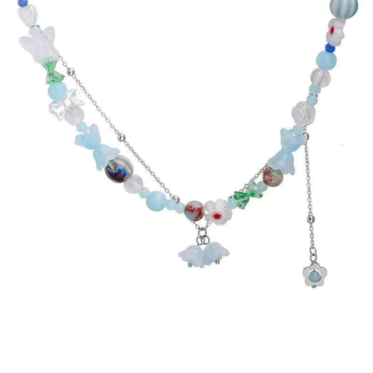 Heart Butterfly Flower Tassel Necklace with Colorful Beads
