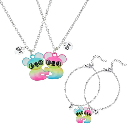Caiyao 4Pcs Broken Heart Engraved Koala Panda Pendant Necklace