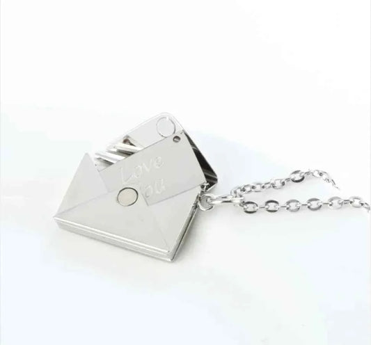 Hidden Message Heart Envelope Pendant Necklace Titanium Steel